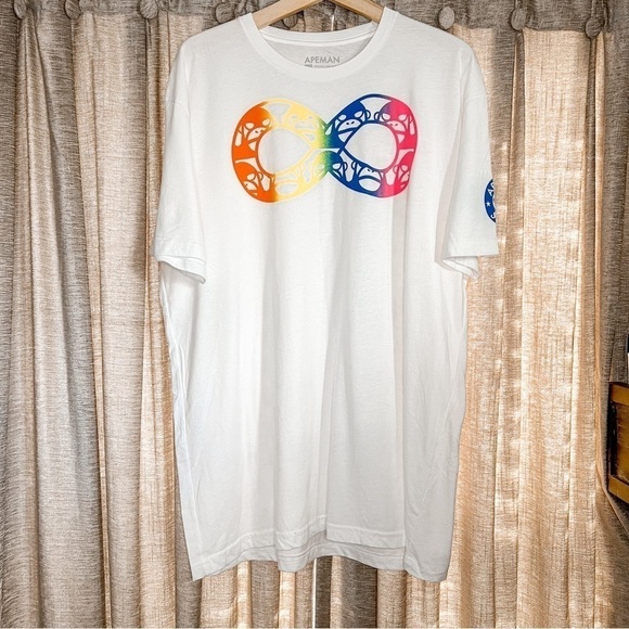 Apeman White Rainbow Autism Awareness Short Sleeve Tee Shirt Size Extra Large - Picture 1 of 13
